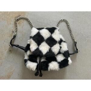 Current Mood Checkerboard Fur Mini Chain Leather Backpack Purse | Rave